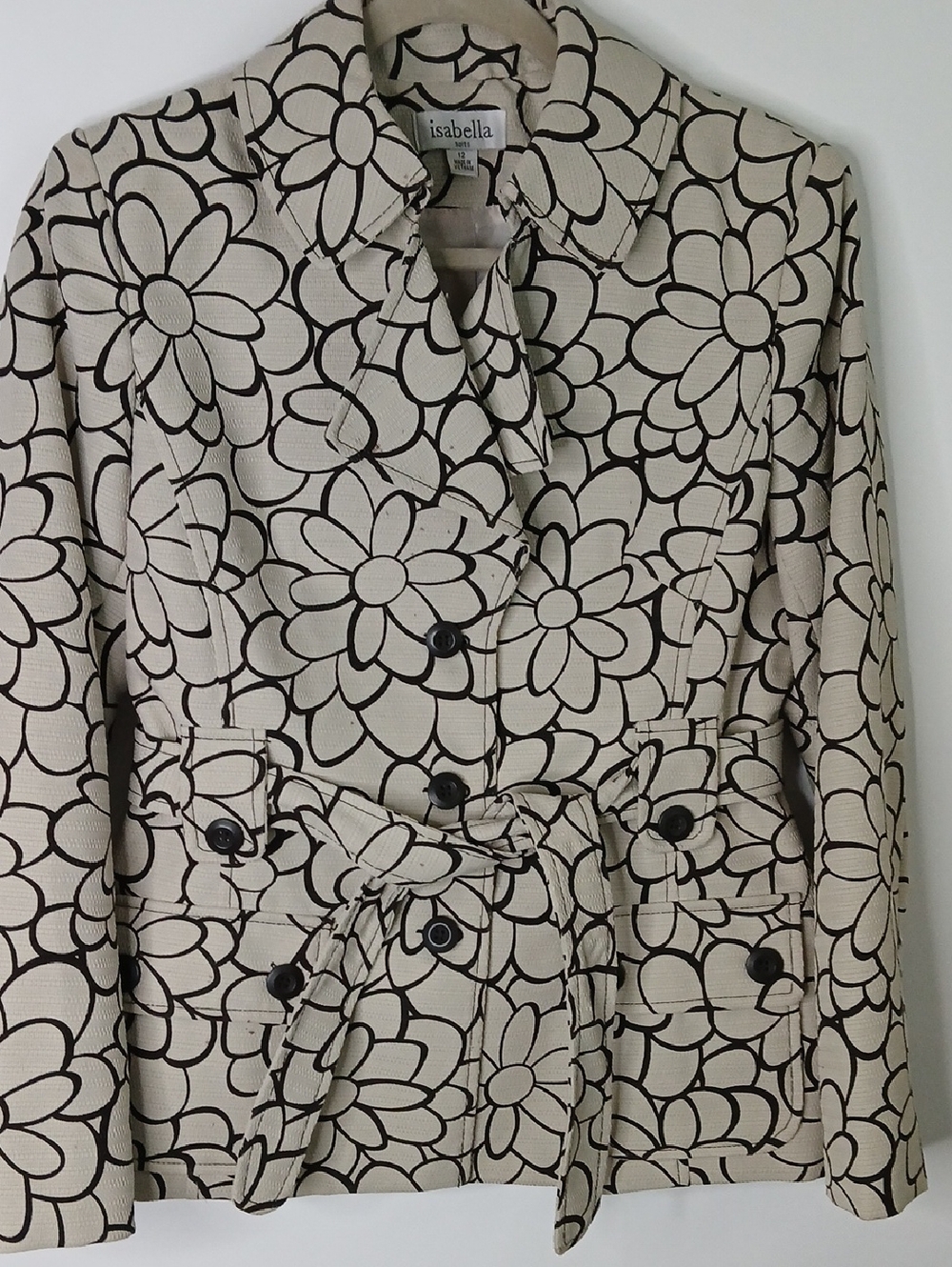 Abella Cream Jacket with Brown Floral Outline Belted Blazer and brown pants
